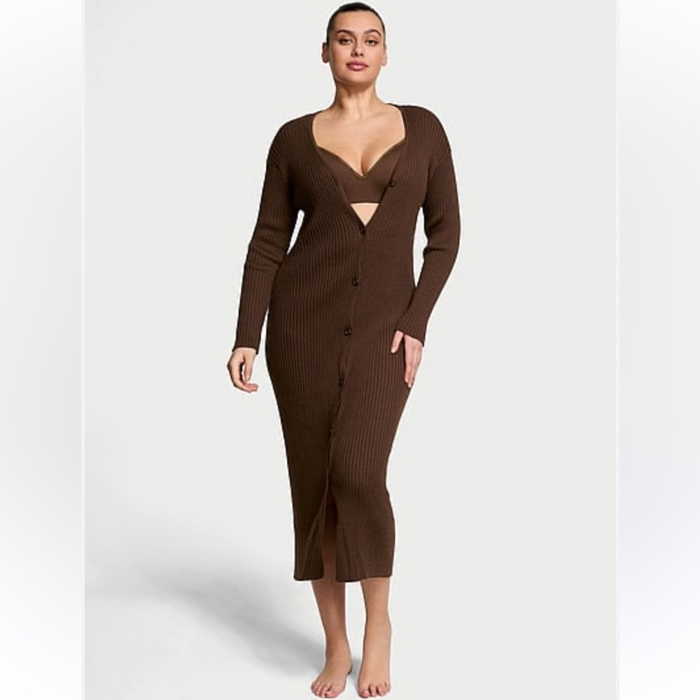 VICTORIA'S SECRET Luxe Crème Knit Cardigan Dress - Brown Large